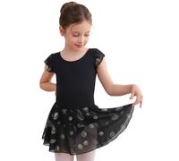 GroYolan Girls Ballet Leotard Short Sleeve Dance Dress with Jellyfish Print Ballerina Outfit for Ballet Gymnastics 2-10 Years Black