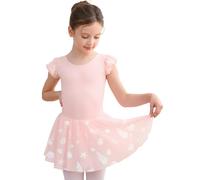GroYolan Girls Ballet Leotard Short Sleeve Dance Dress with Jellyfish Print Ballerina Outfit for Ballet Gymnastics 2-10 Years Pink