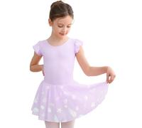 GroYolan Girls Ballet Leotard Short Sleeve Dance Dress with Jellyfish Print Ballerina Outfit for Ballet Gymnastics 2-10 Years Purple