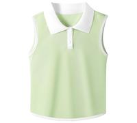GroYolan Girls Polo Shirt Sleeveless Golf Shirts Contrast Collared Button-Up Tennis T-Shirts Quick Dry Breathable Tank Tops Green