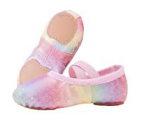 GroYolan Glitter Ballet Shoes for Girls Leather Dance Slippers Soft Split Sole Ballet Flats with Cross Elastic Straps for Toddler Kids, Smooth Finish Wipe-Clean