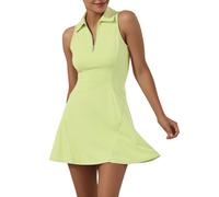 GroYolan Tennis Dress for Women Polo Golf Dresses with Shorts 26 Pockets Sleeveless Athletic Sport Outfit Zip Up Workout Dress Apple Green