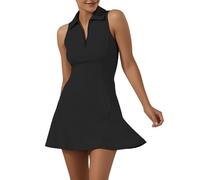 GroYolan Tennis Dress for Women Polo Golf Dresses with Shorts 6 Pockets Sleeveless Athletic Sport Outfit Zip Up Workout Dress Black