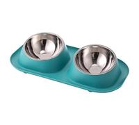 GRPET Double Cat Bowls and Feeding Bowls, Raised Bowl Stainless Steel Tilted Feeding Bowl and Feeding Bowls, Food Bowls for Dogs and Cats, Mint Green