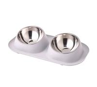 GRPET Double Cat Bowls and Feeding Bowls, Raised Stainless Steel Bowl, Tilted Feeding Bowl and Feeding Bowls, Feeding Bowls for Dogs and Cats, Light Grey