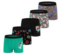 GRPSKCOS Boys Boxer Shorts 5 Packs Boys Underpants Cotton Breathable Underwear Briefs 8-14 Years (03 Green Black Game, 10 Years)