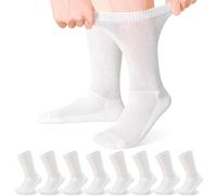 GRPSKCOS Diabetic Socks for Men 8 Pairs Men Extra Wide Socks Comfortable Wide Crew Socks for Swollen Feet Legs(#1 White*8, 6-9)