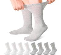 GRPSKCOS Diabetic Socks for Men 8 Pairs Men Extra Wide Socks Comfortable Wide Crew Socks for Swollen Feet Legs(#4 White+Light Grey, 9-11)