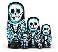 GRPSKCOS Halloween Nesting Dolls- Handmade Skull Skeleton Stacking Dolls Wooden Matryoshka Russian Toys for Kids Toddlers Christmas Birthday Decoration Gift