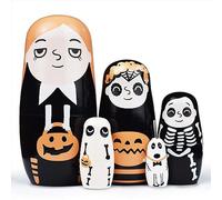 GRPSKCOS Halloween Pumpkin Nesting Dolls- Handmade Stacking Dolls Wooden Matryoshka Russian Toys for Kids Toddlers Christmas Birthday Decoration Gift