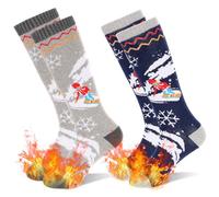 GRPSKCOS Kids Ski Socks, 2 Pairs Warm Thick Thermal Snowboard Skating Socks for Boys Toddler 3-12 Years(Navy + grey- 2 Pairs, 7-12 Years)