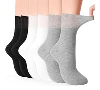 GRPSKCOS Men Crew Socks, 6 Pairs Non Binding Comfortable Socks Seamless Toe Extra Wide Sock Women Men(#1 Black+White+Light Grey, 6-9)