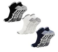 GRPSKCOS Mens Grip Socks 3 Pairs Non Slip Socks for Mens Pilates Yoga Hospital House Sock（03 Black+Grey+Navy Blue, 5-8