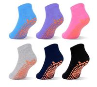 GRPSKCOS Non Slip Kids Socks- 6 Pairs Trampoline Anti-Skid Socks Sticky Grips Indoor Breathable Socks for Boys Girls Kids (05 Black+Grey+Navy+Purple+Rose Red+Blue, 10-13 Years)