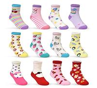 GRPSKCOS Non Slip Toddler Socks- Cartoon 12 Pairs Anti Skid Sticky Cute Ankle Socks for Kids Grips Crew Socks for 3-5 Years Children(#2 Strawberry style- 12 Pairs,3-5 Years)