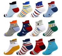 GRPSKCOS Toddler Socks with Grip 12 Paris Toddler Kids Non Slip Ankle Socks for Girls Boys（#7 Checkered Tiger Style 3-5 Years）