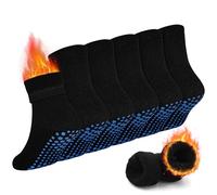 GRPSKCOS Toddler Thick Grip Socks, 6 Pairs Kids Winter Sock Non Slip Socks for Boys Kids (03 Black,3-5 Years)