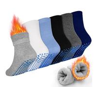 GRPSKCOS Toddler Thick Grip Socks, 6 Pairs Kids Winter Socks Non Slip Socks for Boys Kids 1-7 Years(01 Boys- 6 Pairs,5-7 Years)