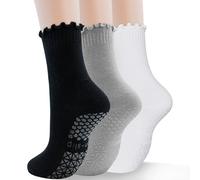 GRPSKCOS Yoga Non Slip Socks 3 Pairs Pilates Socks with Grip Women Grip Sock for Ballet Barre Home Workout Hospital(#2 Black+Grey+White, 3-9)