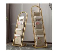 GRRICEPL Brochure Display Stand 4/5-Layer Floor-Standing Magazine Rack, Metal Single Page Rack, for Exhibitions, Office, Requiring Information Display (Color : Gold, Size : 33x33x98cm)