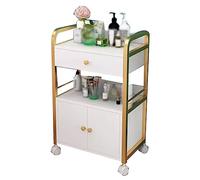 GRRICEPL Salon Trolley Cart With Wheels, Beauty Salon Storage Cabinet, Barber Equipment Cart, With1-Drawer 1 Cupboard (Color : Gold-White, Size : 55x33x80cm)