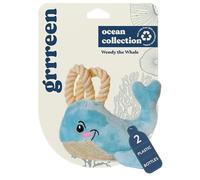 GRRREEN Ocean Collection Dog Toys | Small Sized Wendy The Whale | Cute, Durable, & Sustainable Plush Chew Toys for Dogs | Made from Eco Friendly & Recycled Materials | Go Green!
