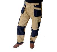 GRS Multi Pockets Mens Combat Cargo Work Trousers with Knee Pad Pockets, Beige/Khaki, 32" Waist - Regular
