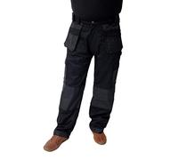 GRS Multi Pockets Mens Combat Cargo Work Trousers with Knee Pad Pockets, Full Black, 42" Waist - Long