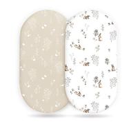 GRSSDER Stretch Ultra Soft Fitted Bassinet Sheet Set 2 Pack, Universal Fit for Bassinets Baby Cradle Moses Basket Oval Rectangle Mattress Safe and Snug, Stylish Watercolor Rabbit Pattern