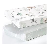 GRSSDER Stretch Ultra Soft Jersey Knit Changing Pad Cover Set 2 Pack, Change Table Pad Covers Fit 32"/34" x 16" Pads Safe and Snug, Pretty Pattern for Boys and Girls, African Savannah Animals