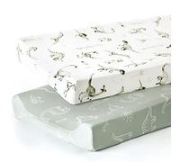 GRSSDER Stretch Ultra Soft Jersey Knit Changing Pad Cover Set 2 Pack, Change Table Pad Covers Fit 32"/34" x 16" Pads Safe and Snug, Pretty Pattern for Baby,Dinosaur World