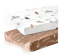 GRSSDER Stretch Ultra Soft Jersey Knit Changing Pad Cover Set 2 Pack, Change Table Pad Covers Fit 32"/34" x 16" Pads Safe and Snug, Pretty Pattern for Boys and Girls, Jungle Animals