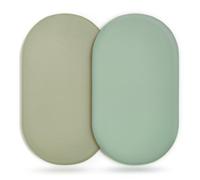 GRSSDER Stretchy Ultra Soft Fitted Bassinet Sheet 2 Pack, Universal Fit for Bassinets Baby Cradle Moses Basket Oval Rectangle Mattress Safe and Snug, Jersey Bassinet Sheets for Girls, Green & Sage