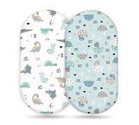 GRSSDER Stretchy Ultra Soft Fitted Bassinet Sheet Set 2 Pack, Universal Fit for Bassinets Baby Cradle Moses Basket Oval Rectangle Pad/Mattress, Happy Dinosaurs Bassinet Sheets for Girls and Boys
