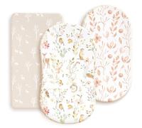 GRSSDER Stretchy Ultra Soft Fitted Bassinet Sheets 3 Pack, Universal Fit for Baby Cradle Moses Basket Oval Rectangle Mattress Safe and Snug, Beautiful Blush Pink Floral Bassinet Sheet for Girls