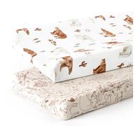 GRSSDER Stretchy Ultra Soft Jersey Knit Changing Pad Cover Set 2 Pack, Change Table Pad Covers Fit 32"/34" x 16" Pads Safe and Snug, Cute Diaper Changing Pad Covers of Sunny Bear Print