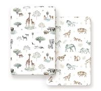 GRSSDER Stretchy Ultra Soft Jersey Knit Fitted Pack N Play Sheets Set 2 Pack, Portable/Mini Crib Sheets for Boys and Girls, Stylish Animal Print Pattern