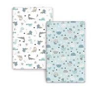 GRSSDER Stretchy Ultra Soft Jersey Knit Fitted Pack n Play Sheets Set 2 Pack, Portable/Mini Crib Sheets for Boys, Universal Fit for Pack N Plays Safe and Snug, Happy Dinosaurs for Baby