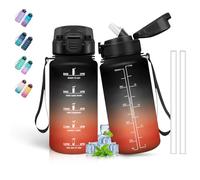 Grsta Kids Water Bottle, 0.5 Litre Water Bottle, Drinking Bottle with Straw, Leak Free, Motivational Water Bottle with Time Scale, Easy to Clean, Water Bottles for School, Camping, Travel, Black-Red