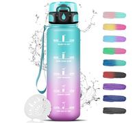Grsta 1 Litre Sports Water Bottle with Filter, Sports Water Bottle, Leak-Proof, Easy to Clean, Water Bottle with Time Marking, for School, Camping, Outdoor, Hiking, Running