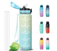 Grsta 1 Litre Water Bottle Leak Proof Water Bottles with Straw, Easy Clean, Gym Water Bottle with Time Marker, Motivational Bottle for Bicycle, Fitness, Yogo