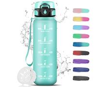 Grsta 1L Sports Water Bottle with Filter, Carbonated Drinks, Easy to Clean, Gym, School, Camping, Outdoor, Hiking, Blue/Green