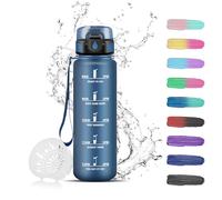 Grsta Children's Drinking Bottle, 500 ml, Water Bottle with Time Marking with Filter, Leak-Proof, Easy to Clean, Sports Drinking Bottle for School, Travel, Camping, Running, Dark Blue