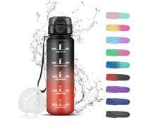 Grsta Children's Water Bottle 500 ml Leak-Proof with Filter Water Bottle with Time Marking Easy to Clean for School Fitness Office Outdoor Camping Running Black Red