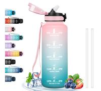 Grsta Drinking Bottle 1.5 Litres, Bottle with Straw, Gym Drinking Bottle, Can Be Carried, Water Bottle with Time Marking, Sports Water Bottle for Camping, Hiking, Running, Yoga, Fitness, Gym
