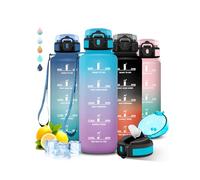 Grsta Drinking Bottle, 1.5 Litres, Water Bottle with Straw, Easy to Clean, Leak-Proof Drinking Bottle, with Motivational Slogan, Water Bottle with Time Marking, for Fitness, Yoga, Hiking