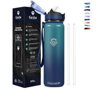 Grsta Drinking Bottle, 1 Litre, BPA-Free, Metal Drinking Bottle with Straw, Drinking Bottle for Carbonated Drinks, Easy to Clean, Drinking Bottle for Gym, for Hiking, Yoga