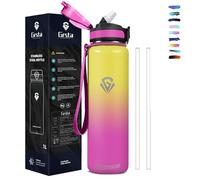 Grsta Drinking Bottle 1 Litre Stainless Steel BPA-Free Water Bottle with Straw for Carbonated Drinks, Water Bottle Double Walled for Fitness, Hiking, Camping, Yoga, Cycling