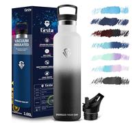 Grsta Drinking Bottle 1 Litre Stainless Steel Leak-Proof Drinking Bottle with Straw BPA-Free Water Bottle for Sports Fitness Gym Outdoor