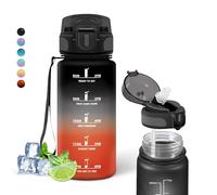 Grsta Drinking Bottle, 500 ml Children's Drinking Bottle, Bottle with Straw, Can Be Carried, Leak-Proof with Motivational Slogan, Water Bottle for School, Office, Camping, Running, Black Red